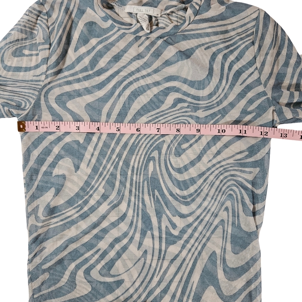 Full Tilt Pschedelic Mesh Top Blue/White Swirl Pattern, XS - Picture 7 of 8